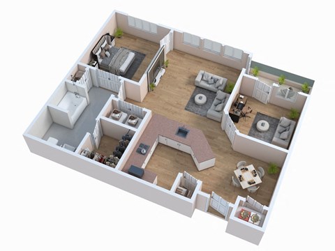 Floor plan for 1 bed, 1 bath, 868 sqft
